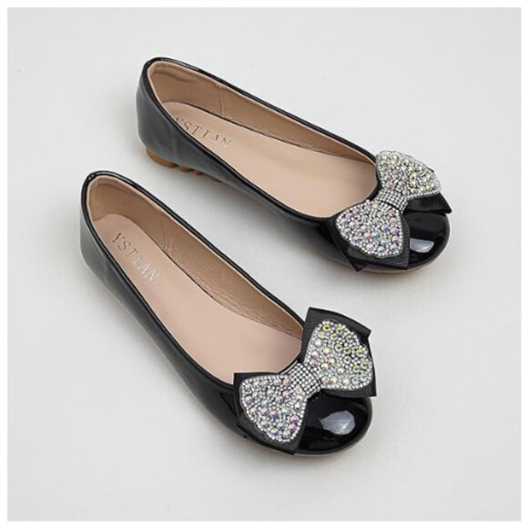 Women's Flat Shoe Patent Leather Comfortable Round Toe Bow Slip on 39 EUR Black - Picture 3 of 5